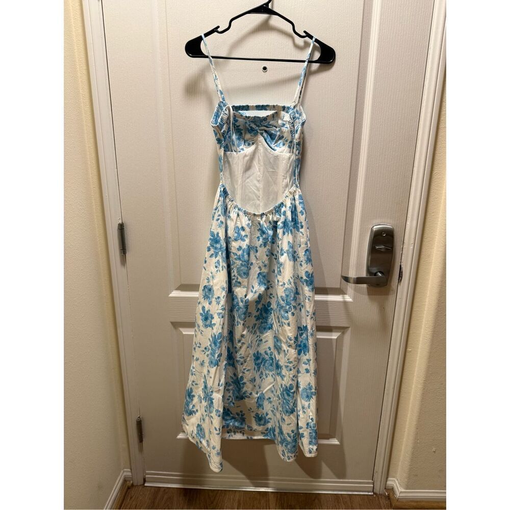 NIA Destene Dress vintage inspired MIDI dress BLUE/WHITE Summer Dress size S NWT - Picture 6 of 6